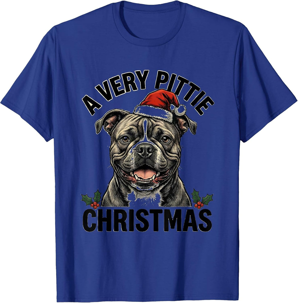 Men's A Very Pittie Christmas Funny Pitbull Lover Santa Hat T-Shirt - Royal Blue