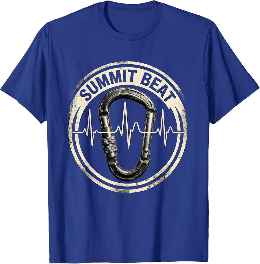 Summit Beat Monochromatic Mountain Hiking Hiker Pulse T-Shirt - Royal Blue