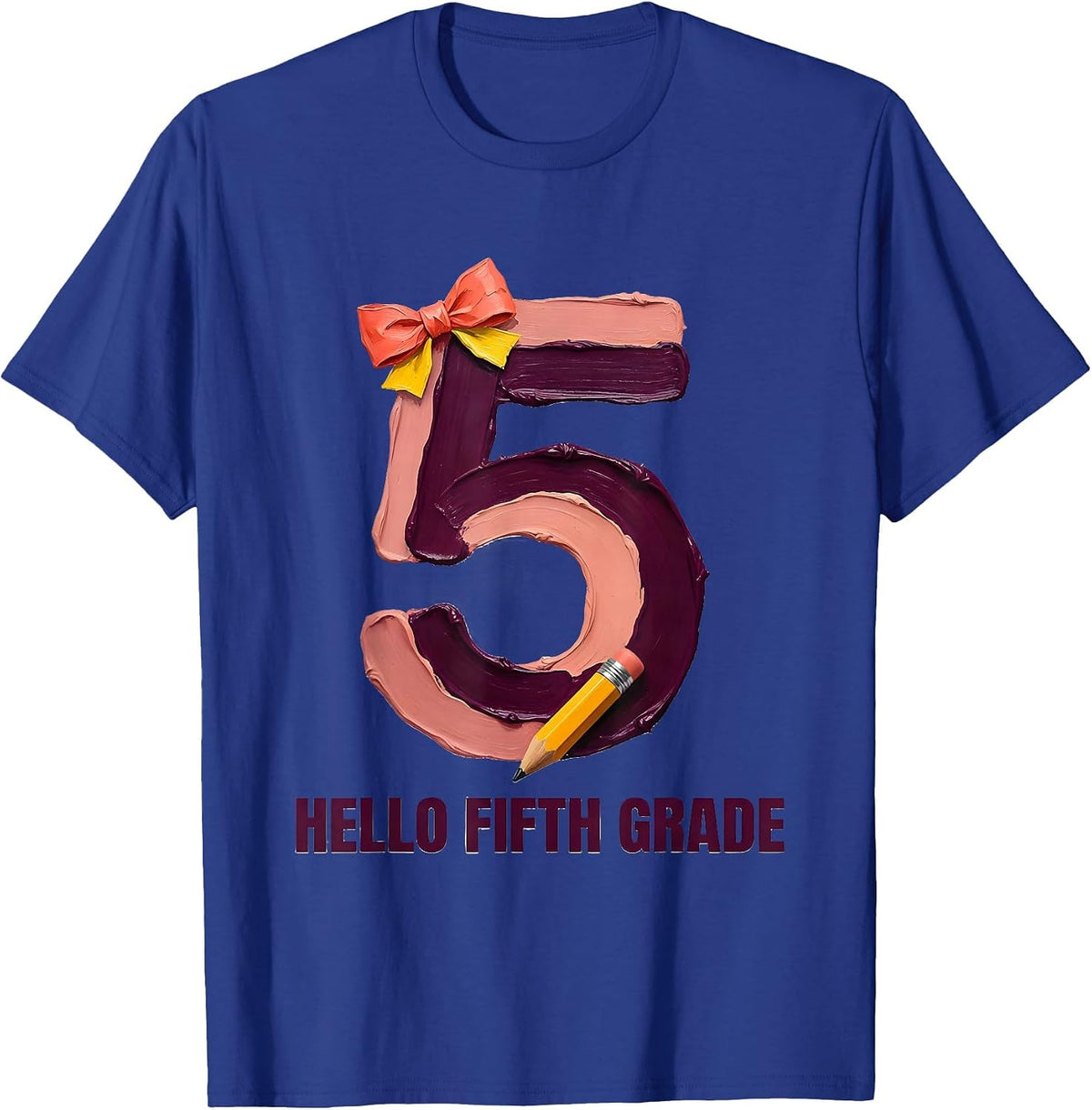 Hello Fifth Grade Cute Coquette Back to School Pencil Bow T-Shirt - Royal Blue