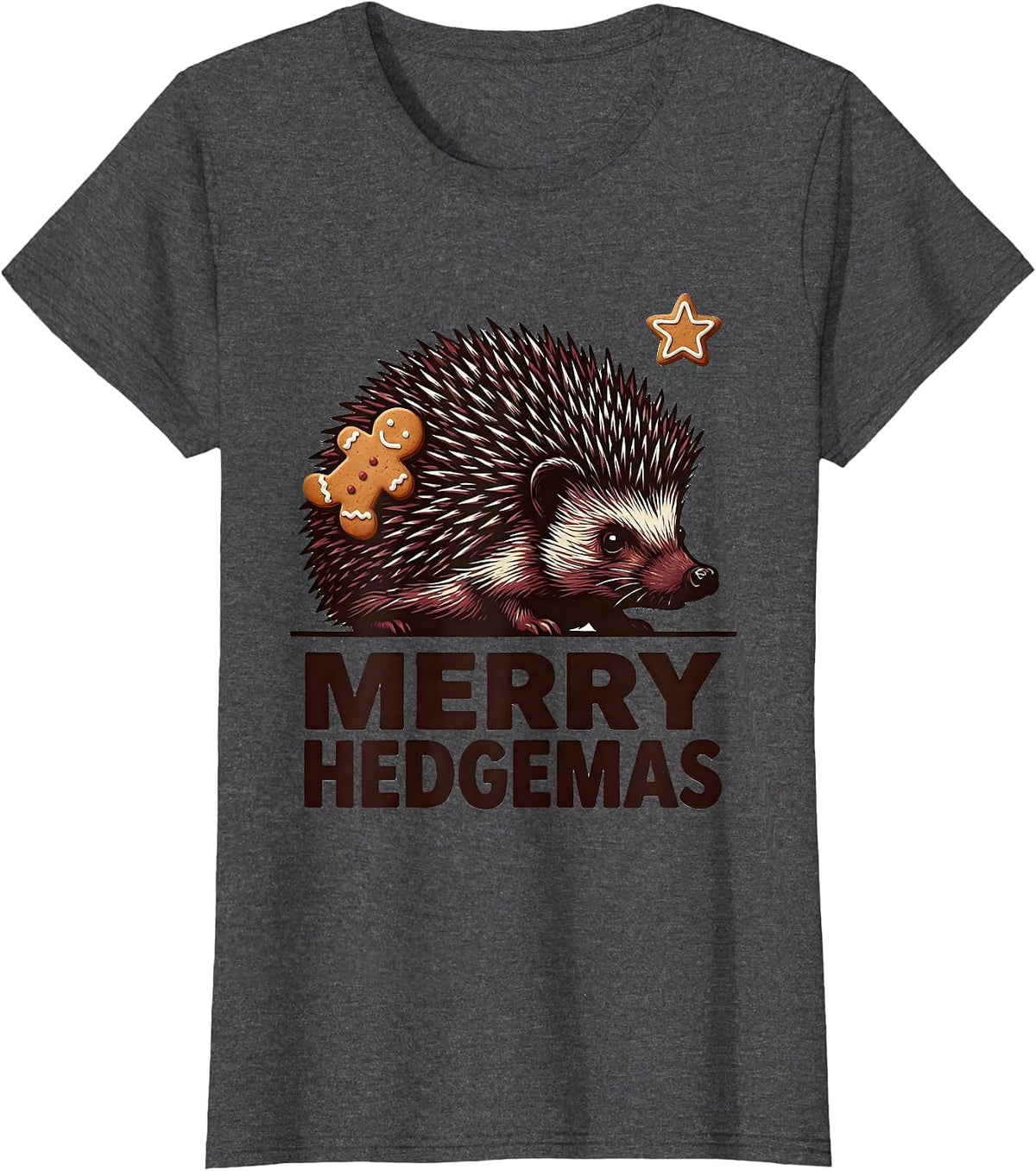 Women's Merry Hedgemas Cute Hedgehog Christmas Novelty Humor T-Shirt - Dark Heather Grey