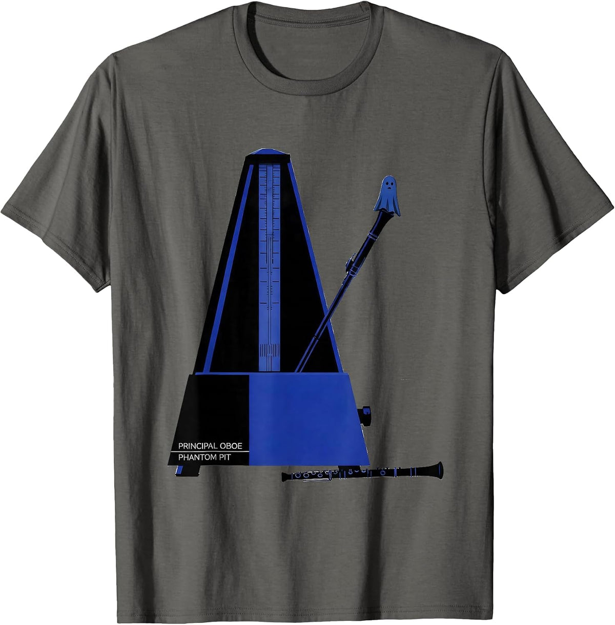 Men's Principal Oboe Phantom Pit Whimsical Music Teacher Halloween T-Shirt - Asphalt Grey