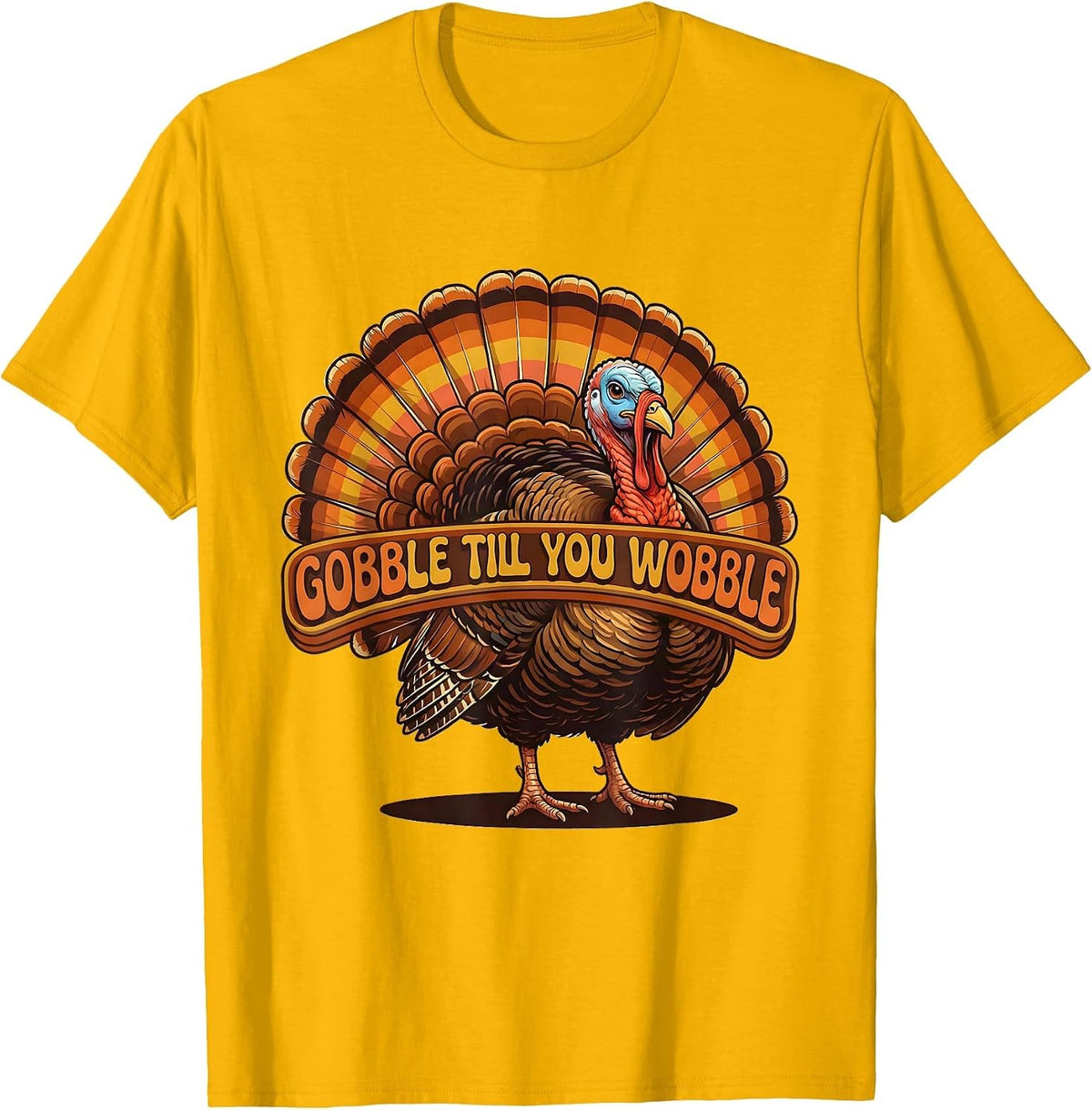 Boys Gobble Till You Wobble Thanksgiving Design T-Shirt - Golden Yellow