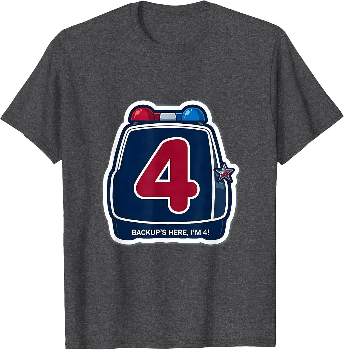 Backup's Here, I'm 4! Playful Police Officer Kids Costume T-Shirt - Dark Heather Grey