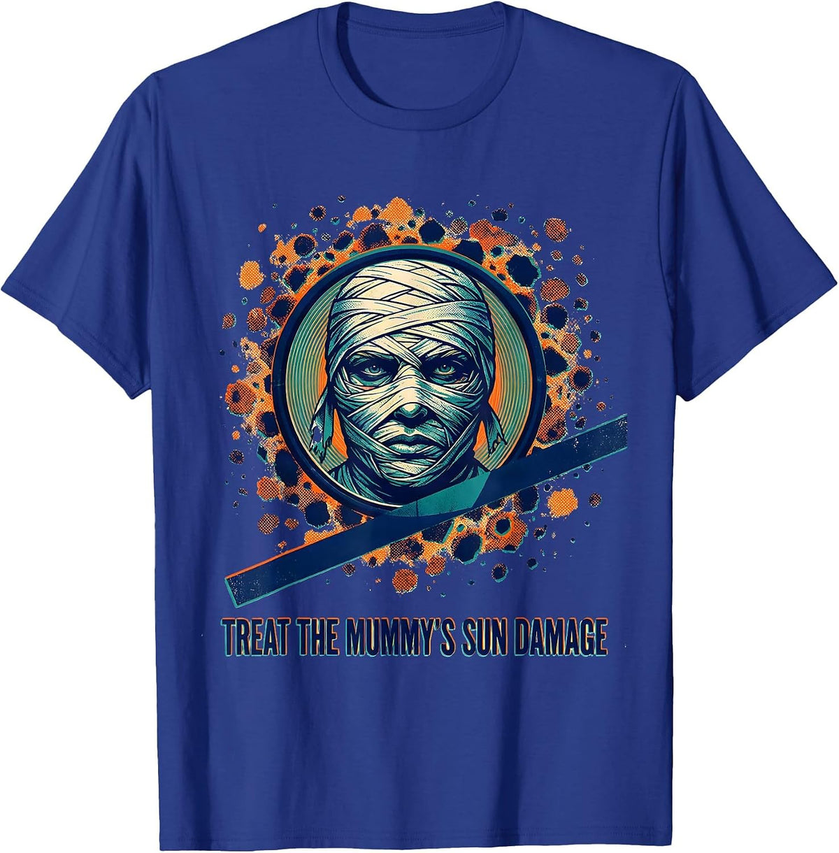 Men's Treat The Mummy's Sun Damage Risograph Halloween Dermatology T-Shirt - Royal Blue