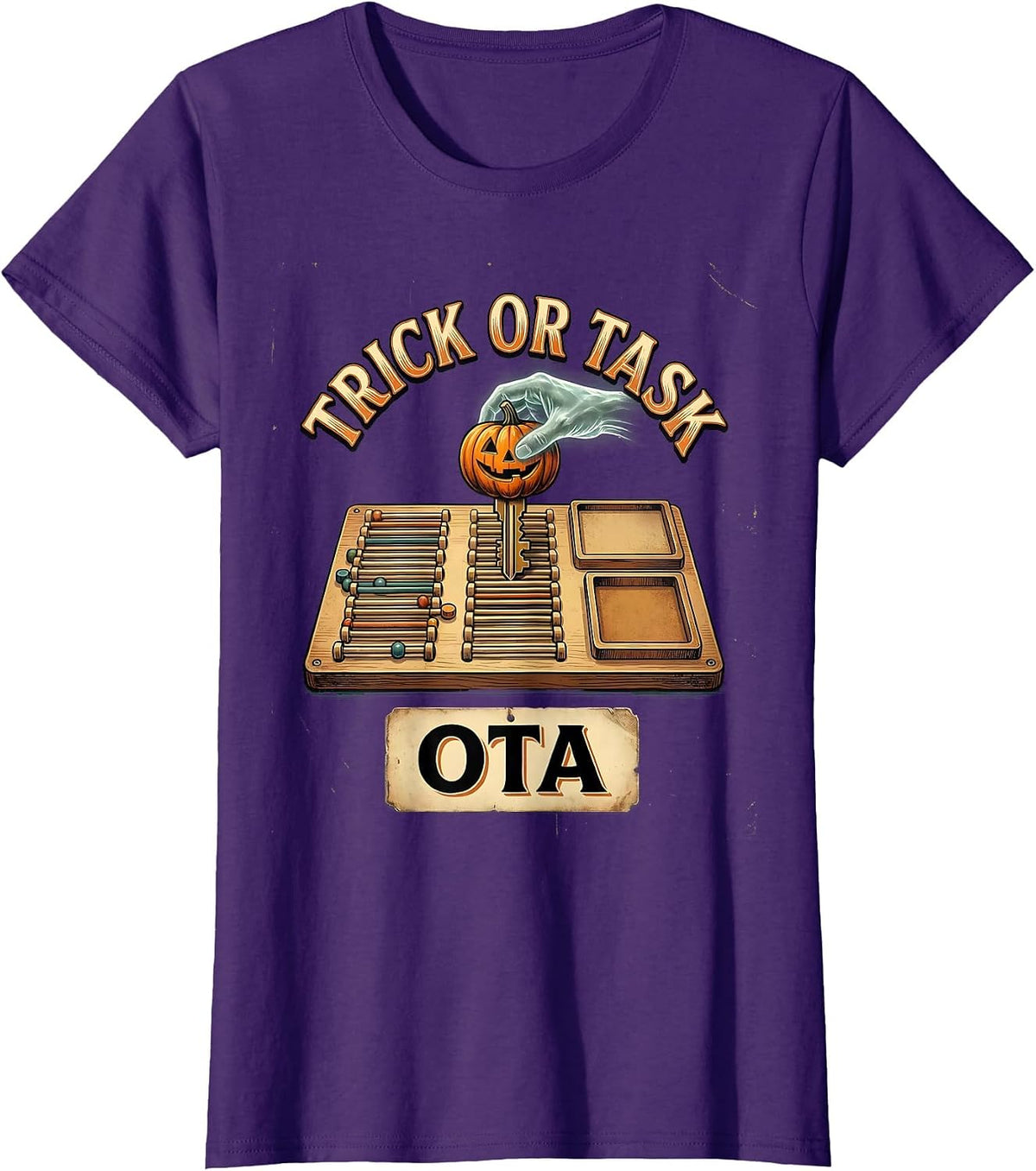 Women's Trick Or Task OTA Vintage Physical Therapy Halloween Ghost T-Shirt - Purple