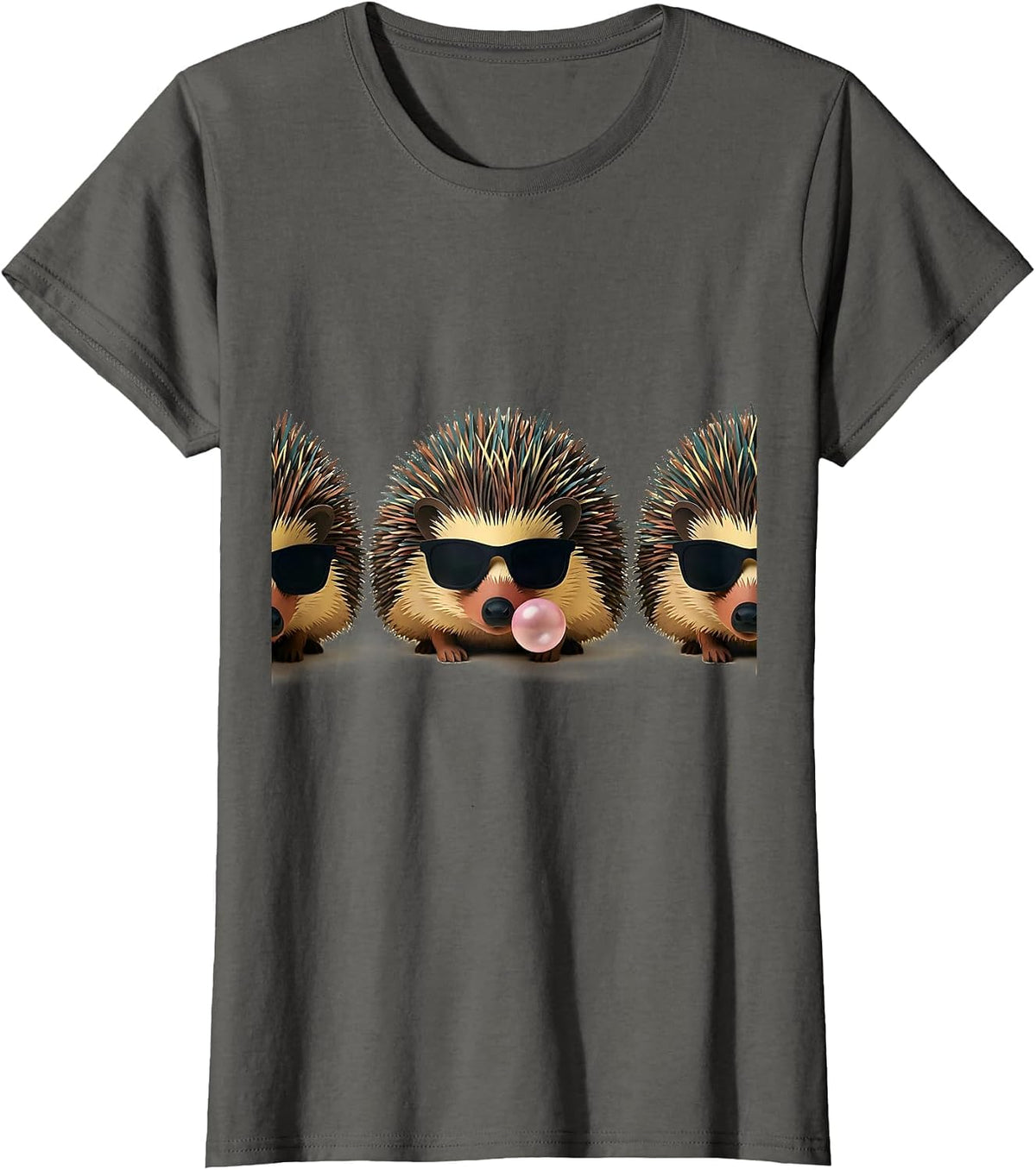 Women's Hedgehog Sunglasses Paper Cutout Funny Animal Lover T-Shirt - Asphalt Grey