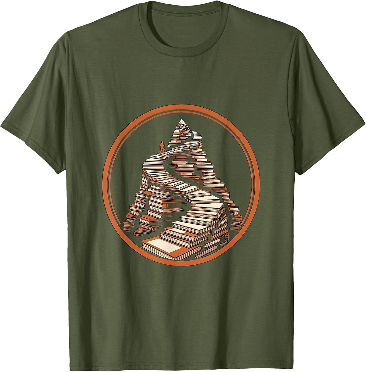 Men's Dyslexia Awareness Stacked Books Mountain Path T-Shirt - Olive Green