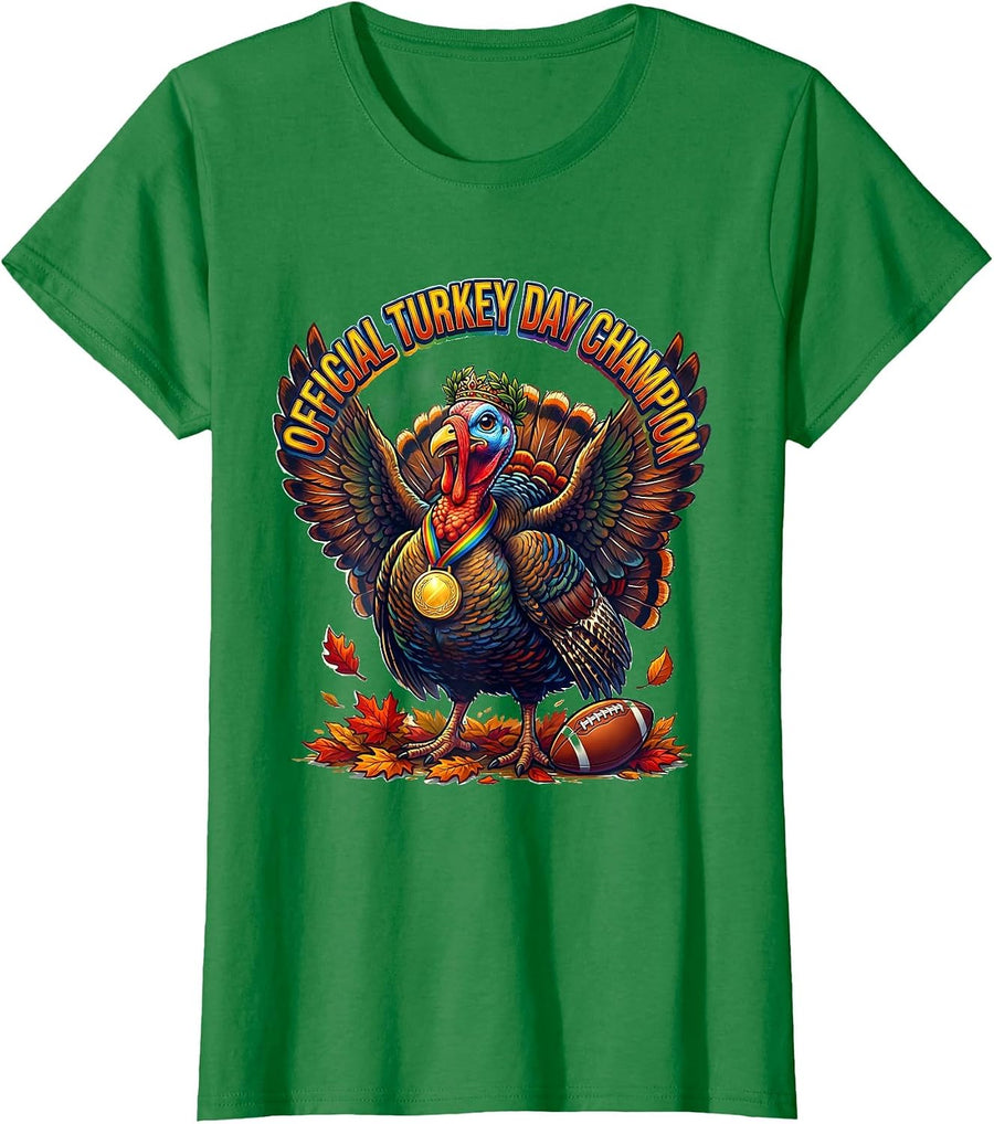 Women's Official Turkey Day Champion Thanksgiving Design T-Shirt - Kelly Green
