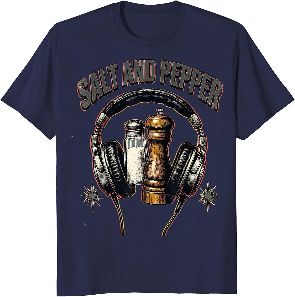 Men's Salt And Pepper Distressed Retro 80s 90s Music Nostalgia T-Shirt - Navy Blue
