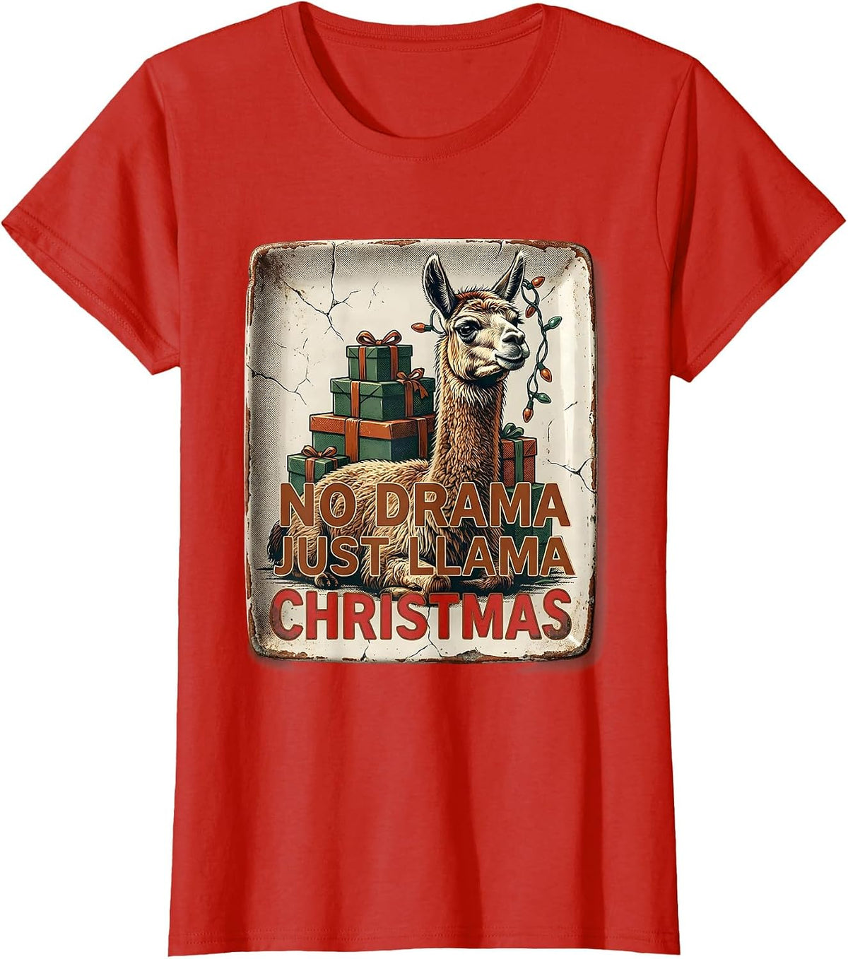 No Drama Just Llama Christmas Funny Llama Lover Vintage T-Shirt - Red