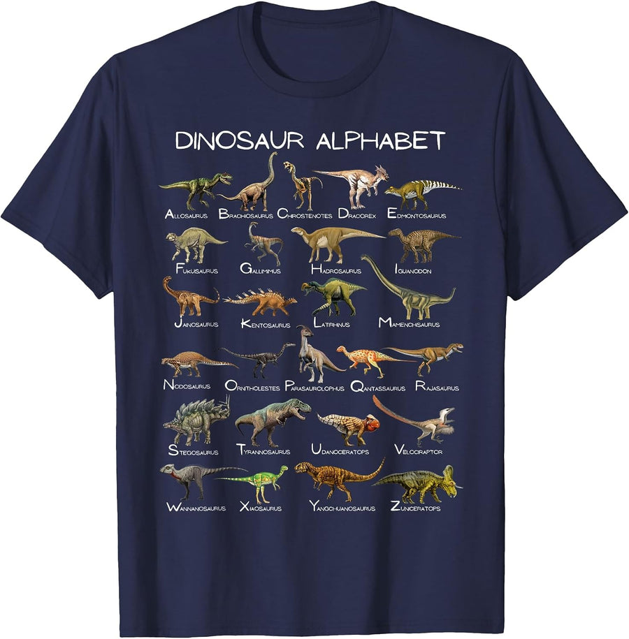 Dinosaur Alphabet ABC Dino Paleontology Educational T-Shirt - Navy Blue