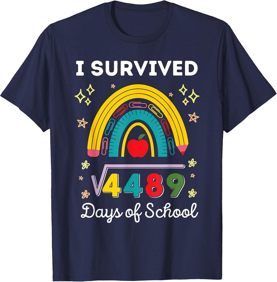 I Survived 67 Days of School Teachers Students Six Seven 90s T-Shirt - Navy Blue