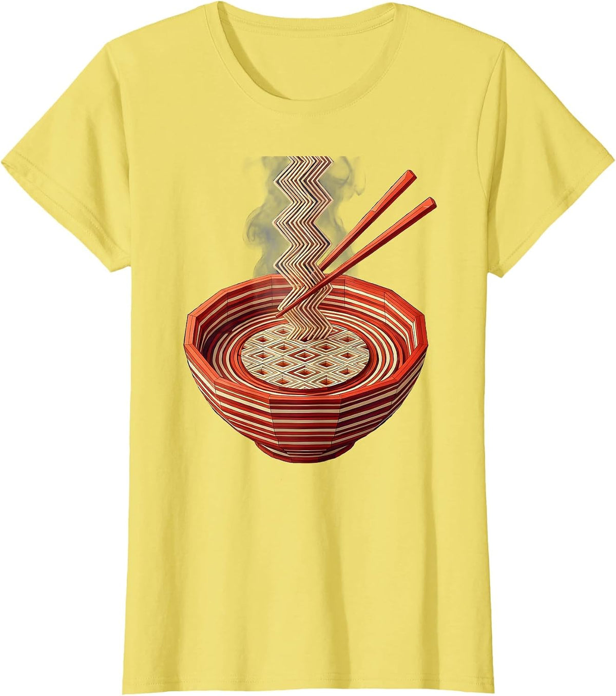Women's Japanese Ramen Bowl Chopsticks Steam Illustration T-Shirt - Lemon Yellow