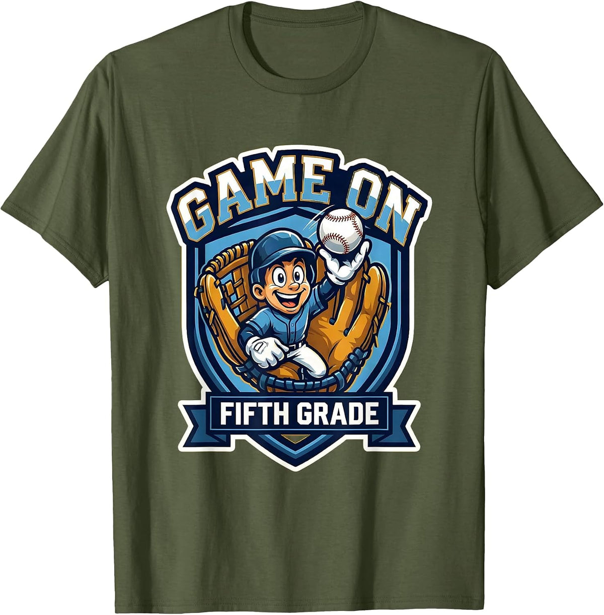 Men's Game On Fifth Grade Playful Mascot Logo Back To School T-Shirt - Olive Green