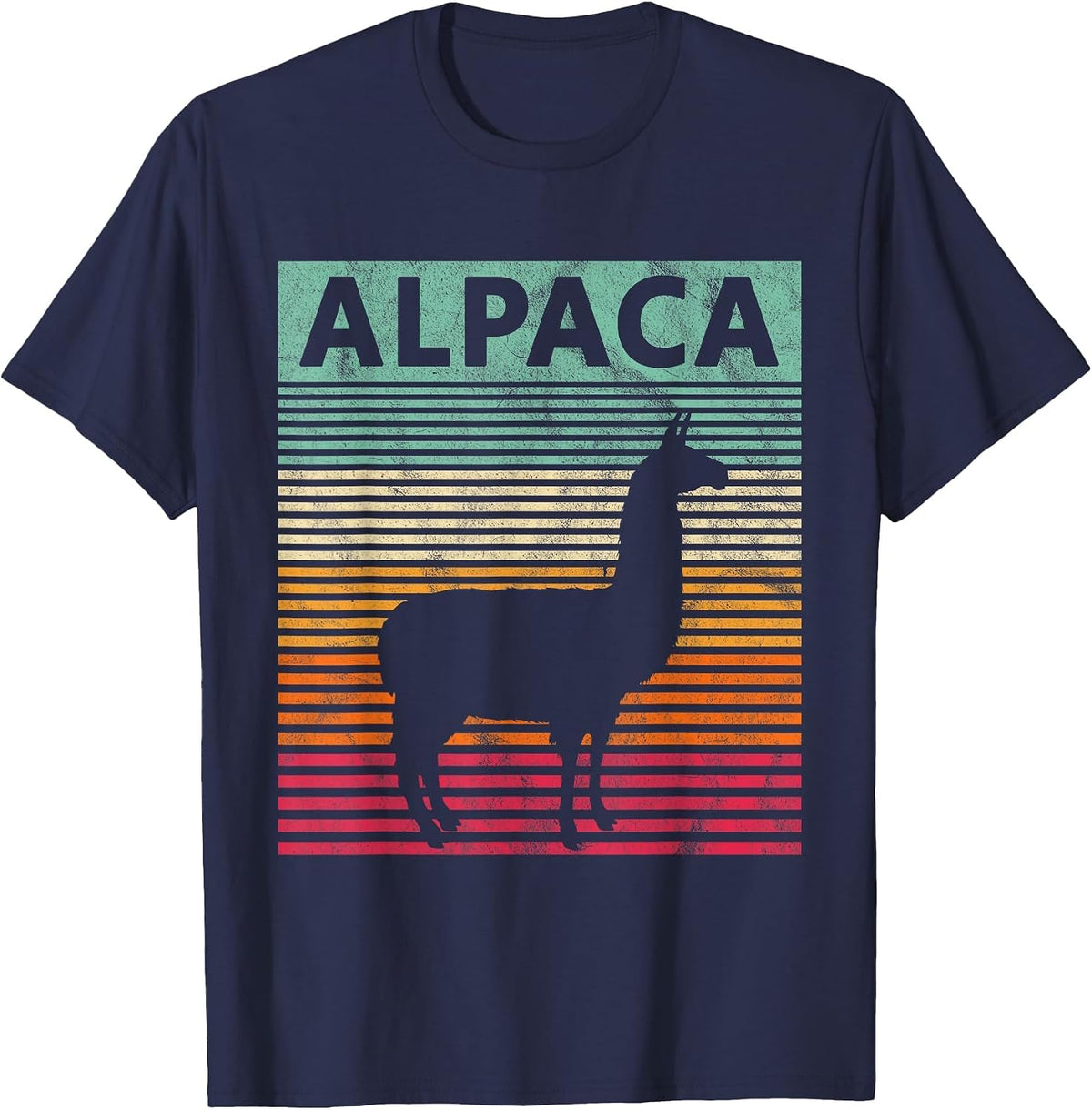 Alpaca Retro Vintage Alpaca T-Shirt - Navy Blue