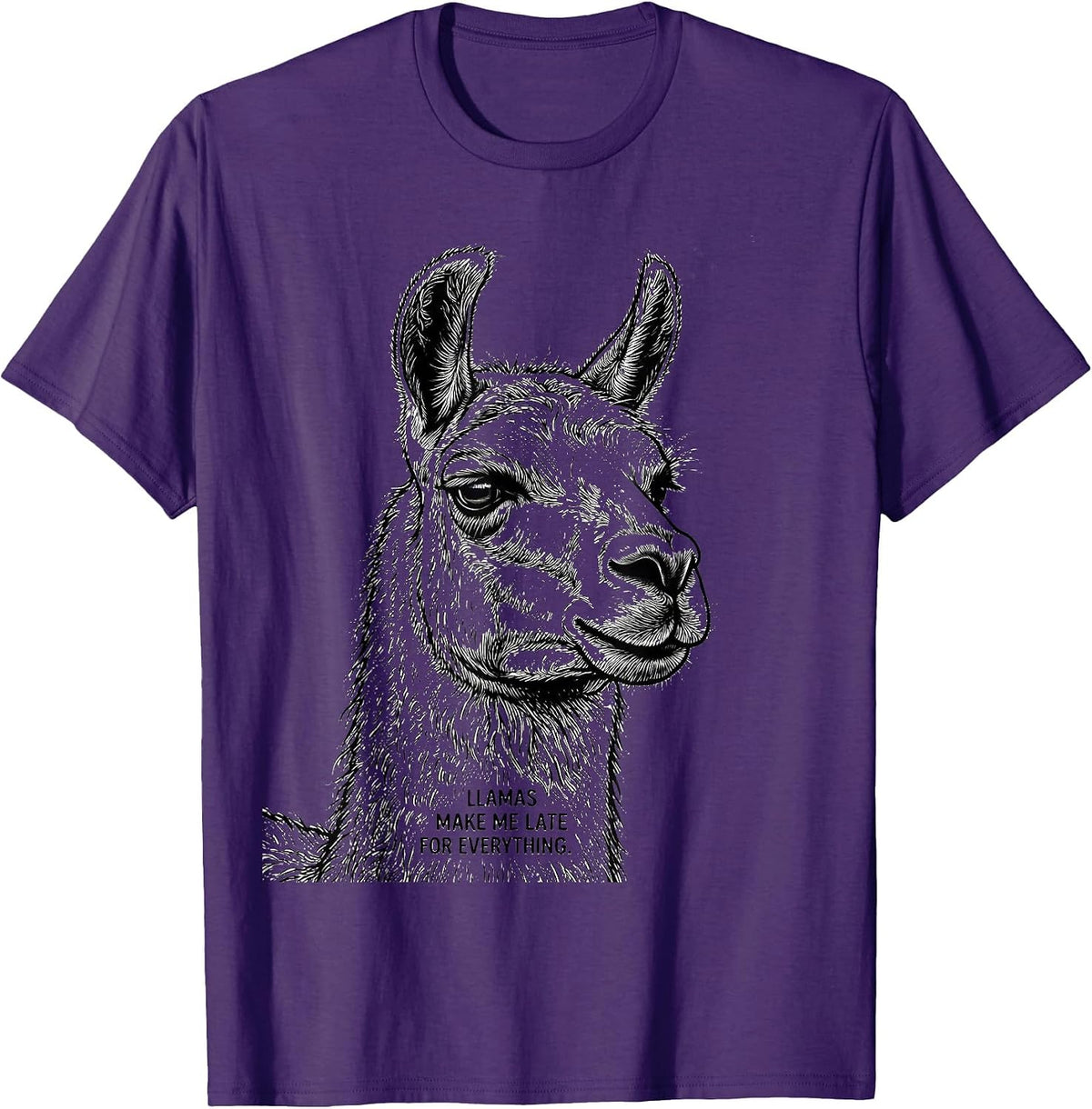 Llamas Make Me Late For Everything Funny Llama Alpaca Animal T-Shirt - Purple