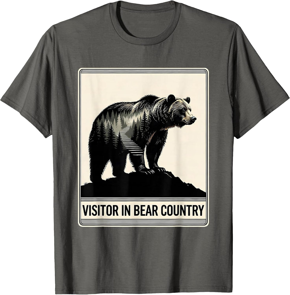 Visitor In Bear Country Funny Outdoor Nature Hiker T-Shirt - Asphalt Grey