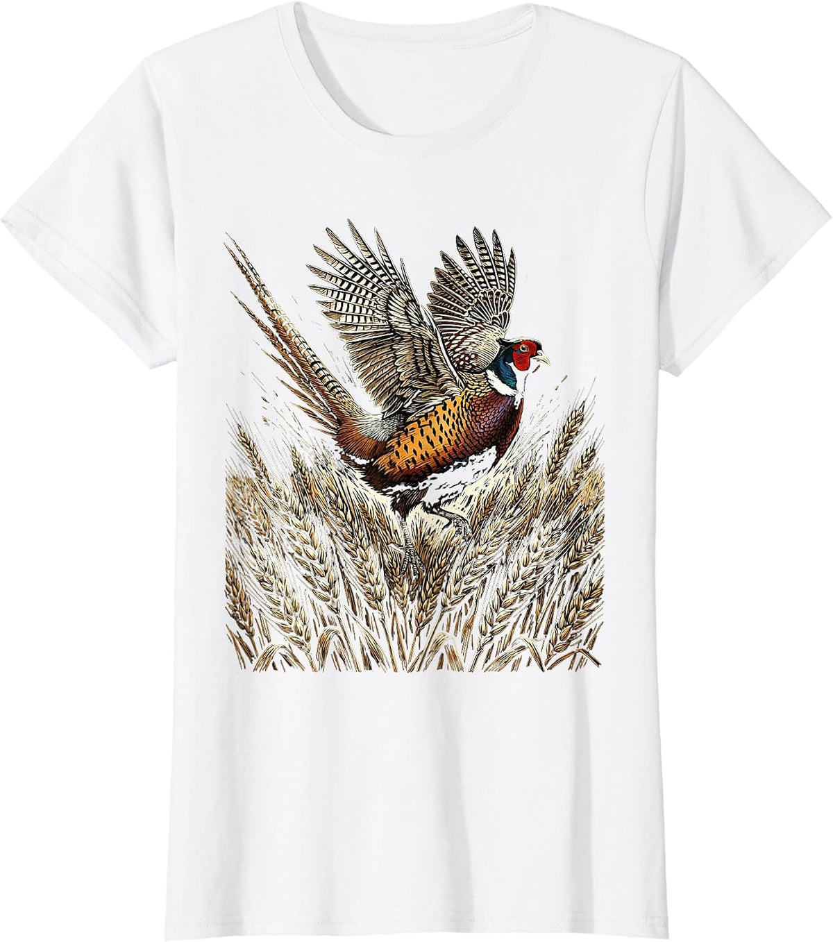 Women's Pheasant Flush Hunting Graphic Design T-Shirt - White