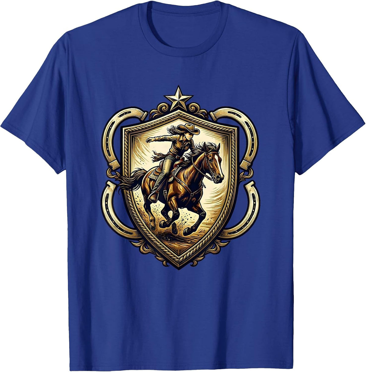 Men's Cowgirl Barrel Racing Horse Rodeo Graphic T-Shirt - Royal Blue