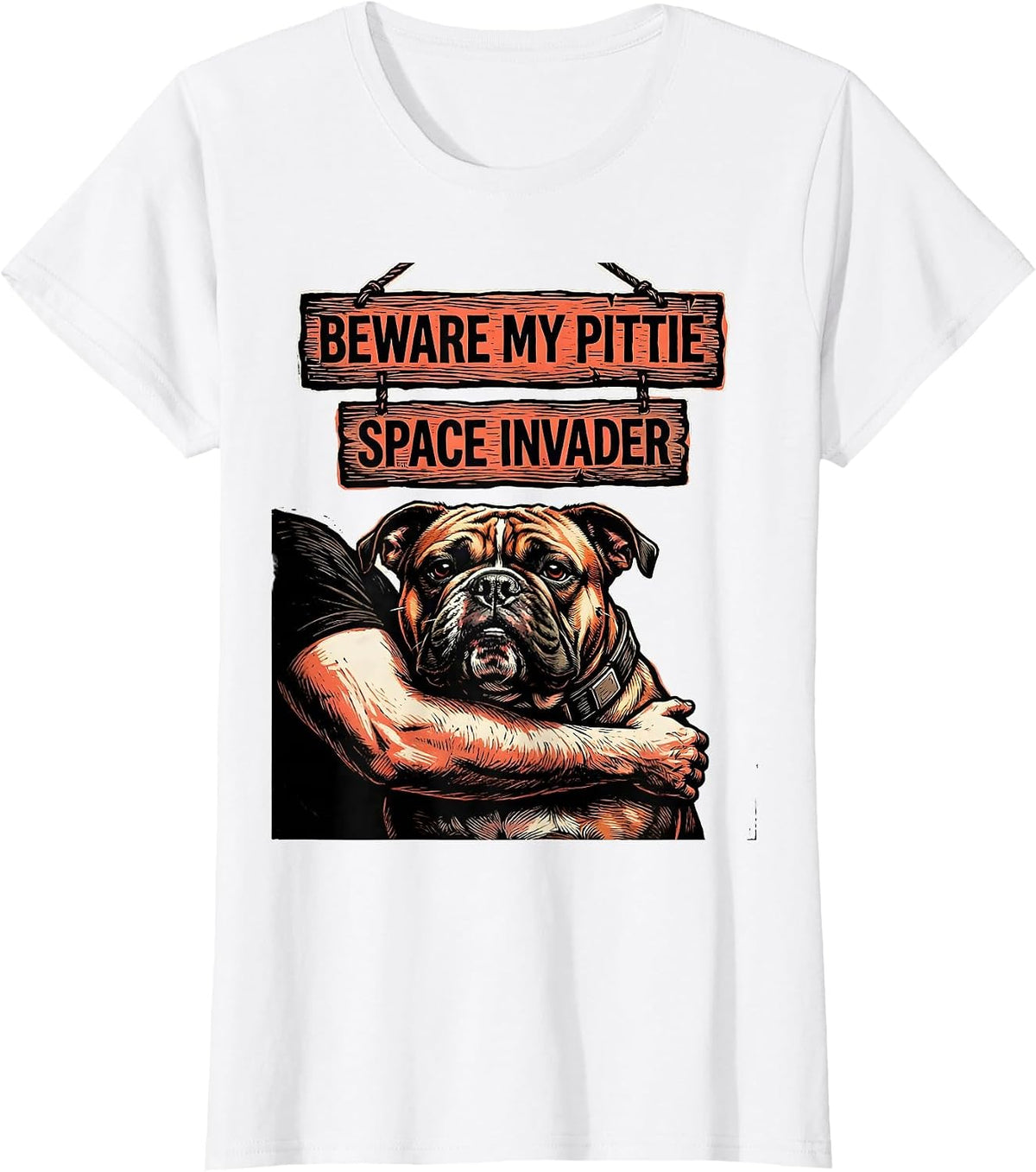 Beware My Pittie Space Invader Funny Pitbull Dog Lover T-Shirt - White