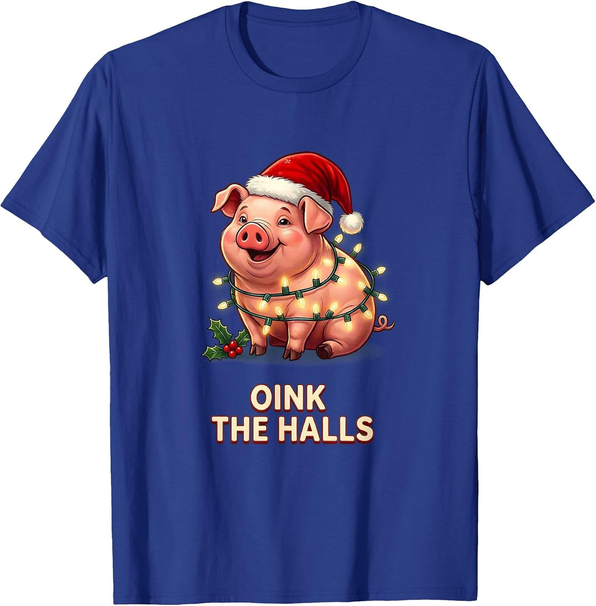 Men's Oink The Halls Funny Pig Christmas Lights Costume Humor T-Shirt - Royal Blue