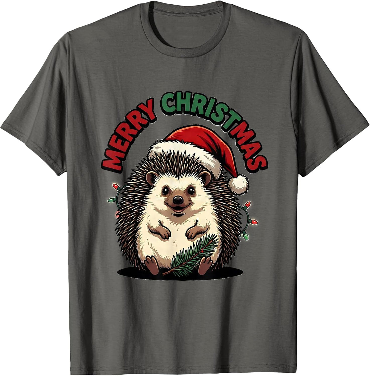 Men's Merry Christmas Cartoon Hedgehog Santa Hat Family Matching T-Shirt - Asphalt Grey