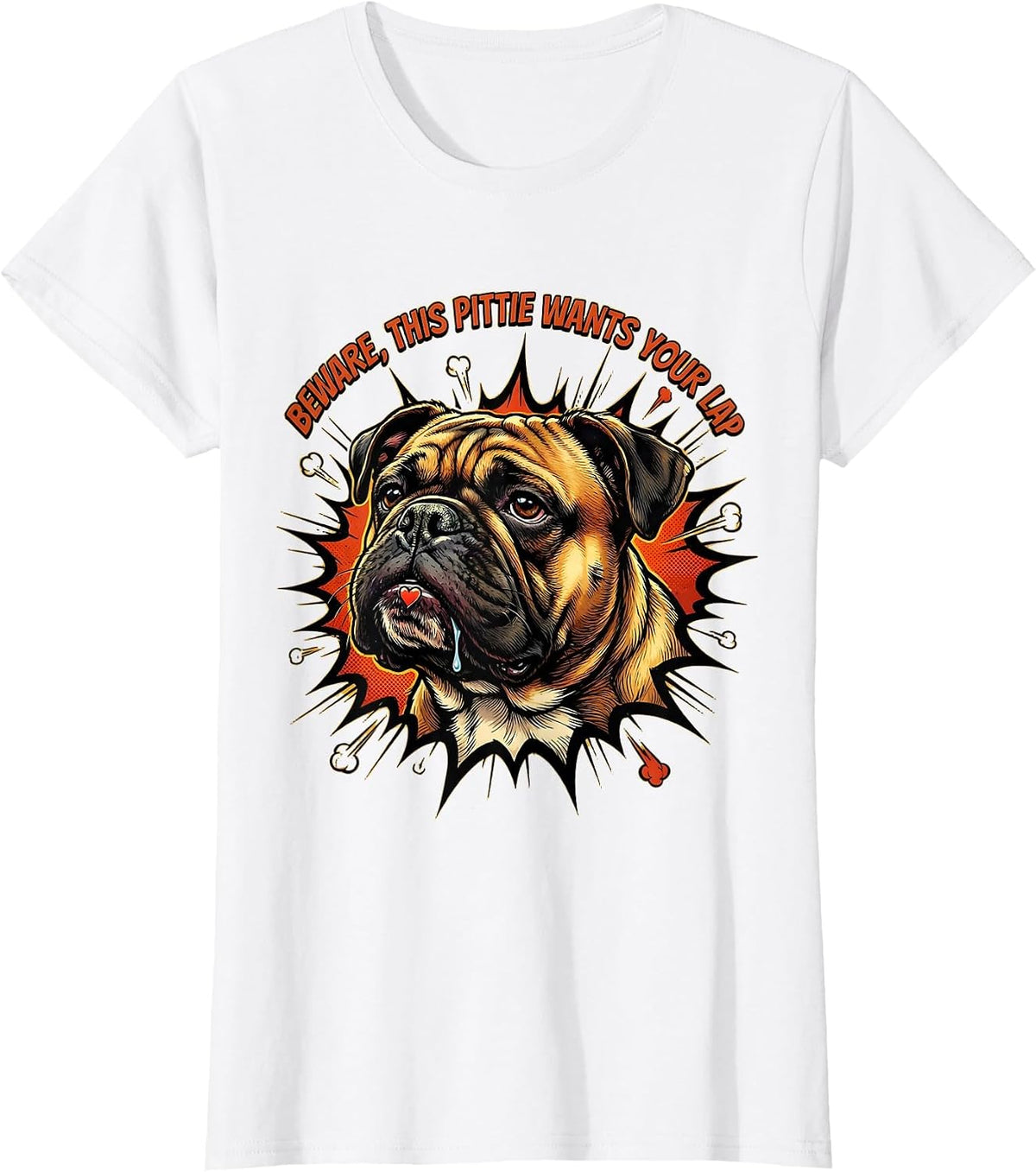 Beware, This Pittie Wants Your Lap Funny Pitbull Dog Lover T-Shirt - White