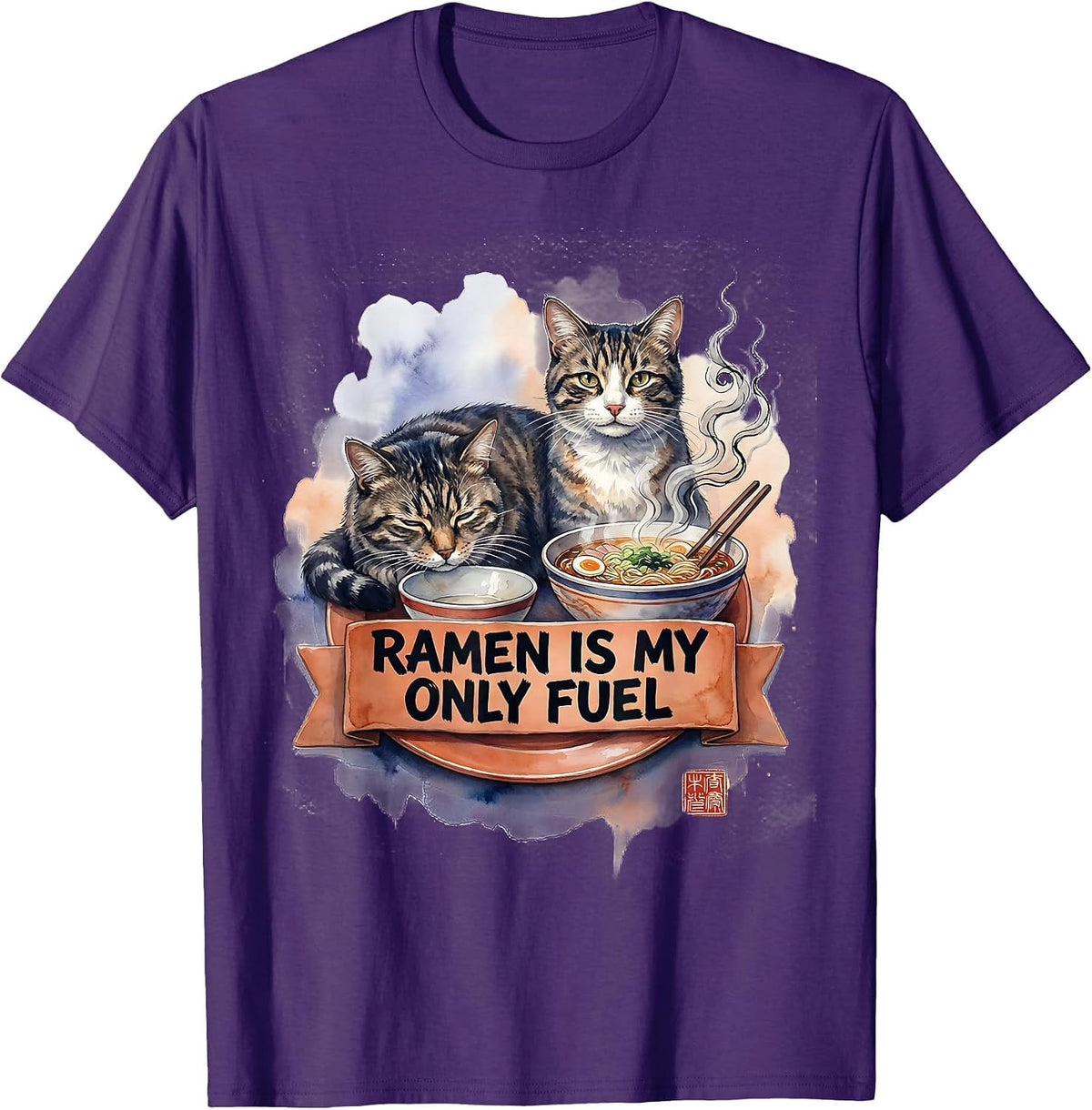 Men's Ramen Is My Only Fuel Funny Cat Anime Japanese Kawaii Gift T-Shirt - Purple