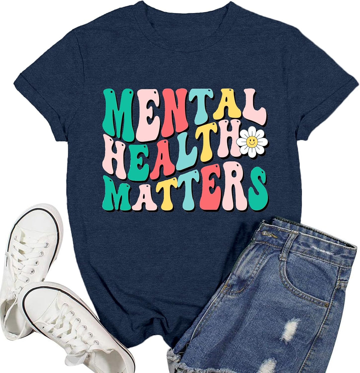 Mental Health Matters Shirts for Women Mental Health Awareness T-Shirt Inspirational Therapist Tops - Blue