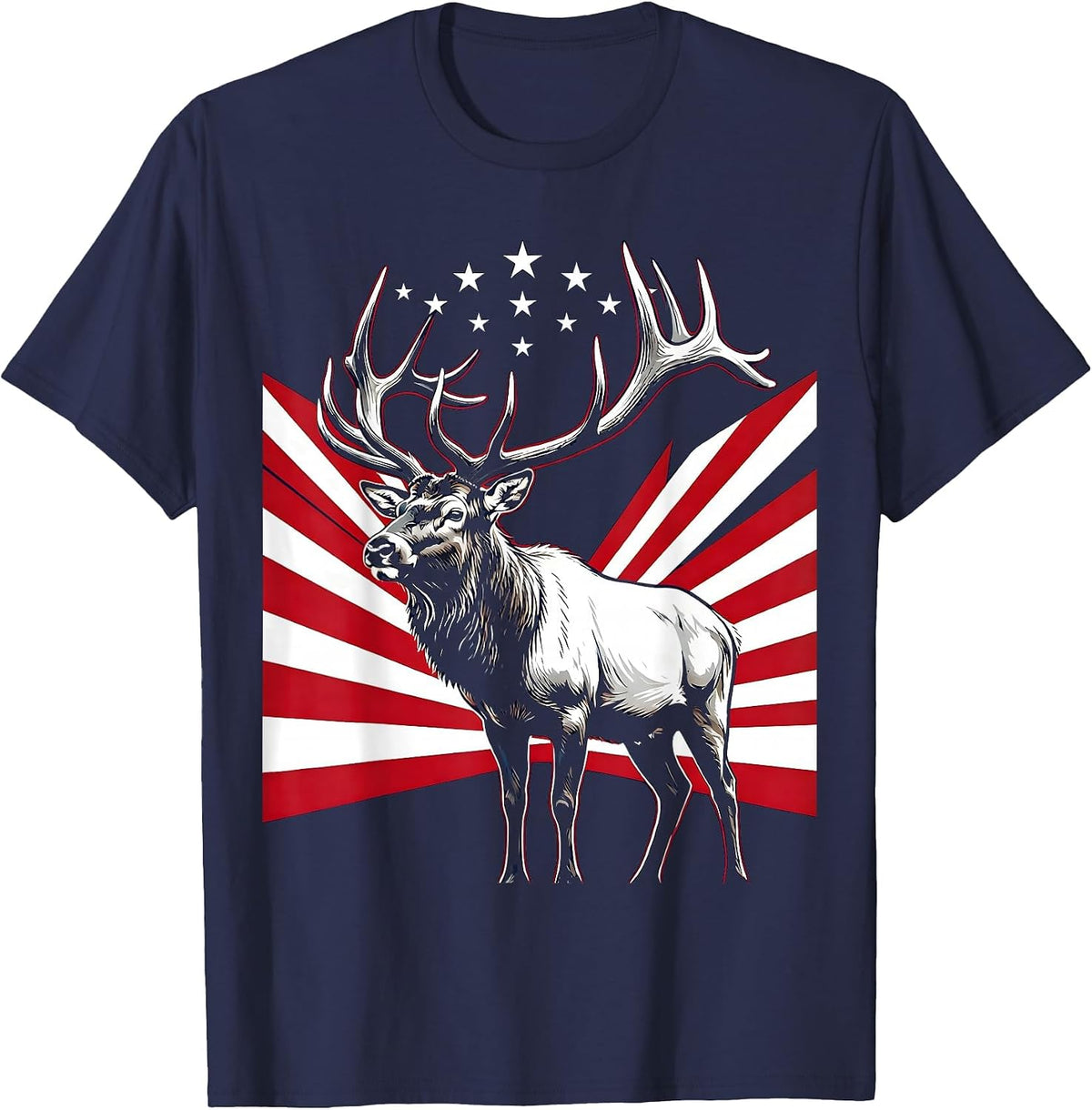 Elk in Golden Meadow Freedom Nature Design T-Shirt - Navy Blue