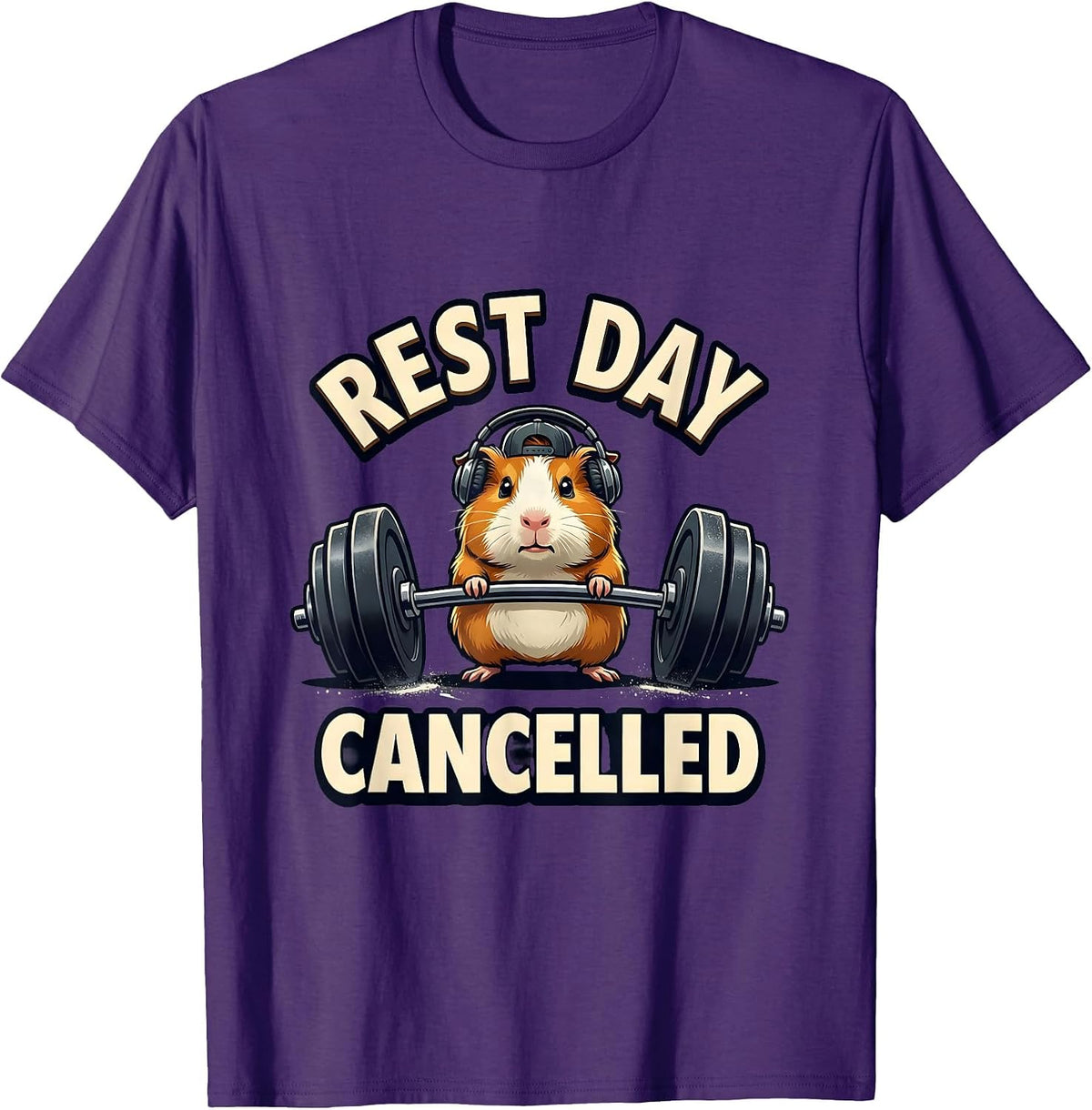 Men's Rest Day Cancelled Funny Guinea Pig Weightlifting Gym Meme T-Shirt - Purple