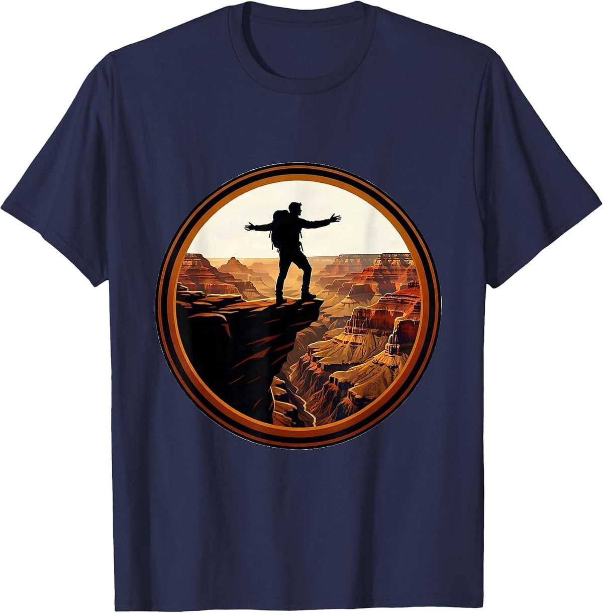 Grand Canyon Lone Hiker Canyon Rim Illustration T-Shirt - Navy Blue