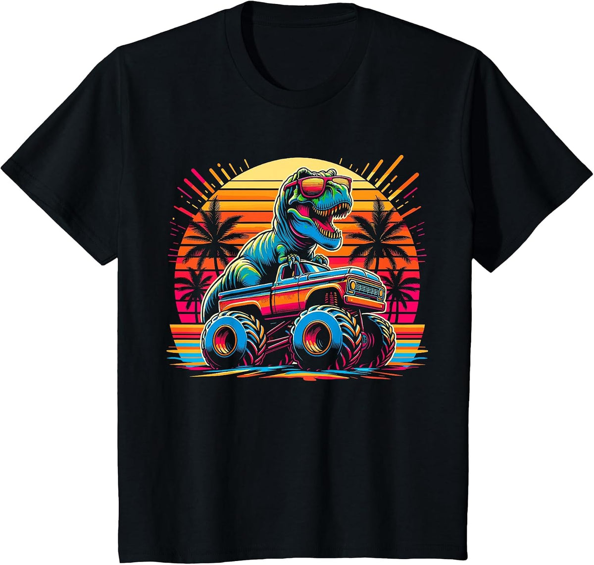 Monster Truck Summer Dinosaur Monster Truck T-Shirt - Black