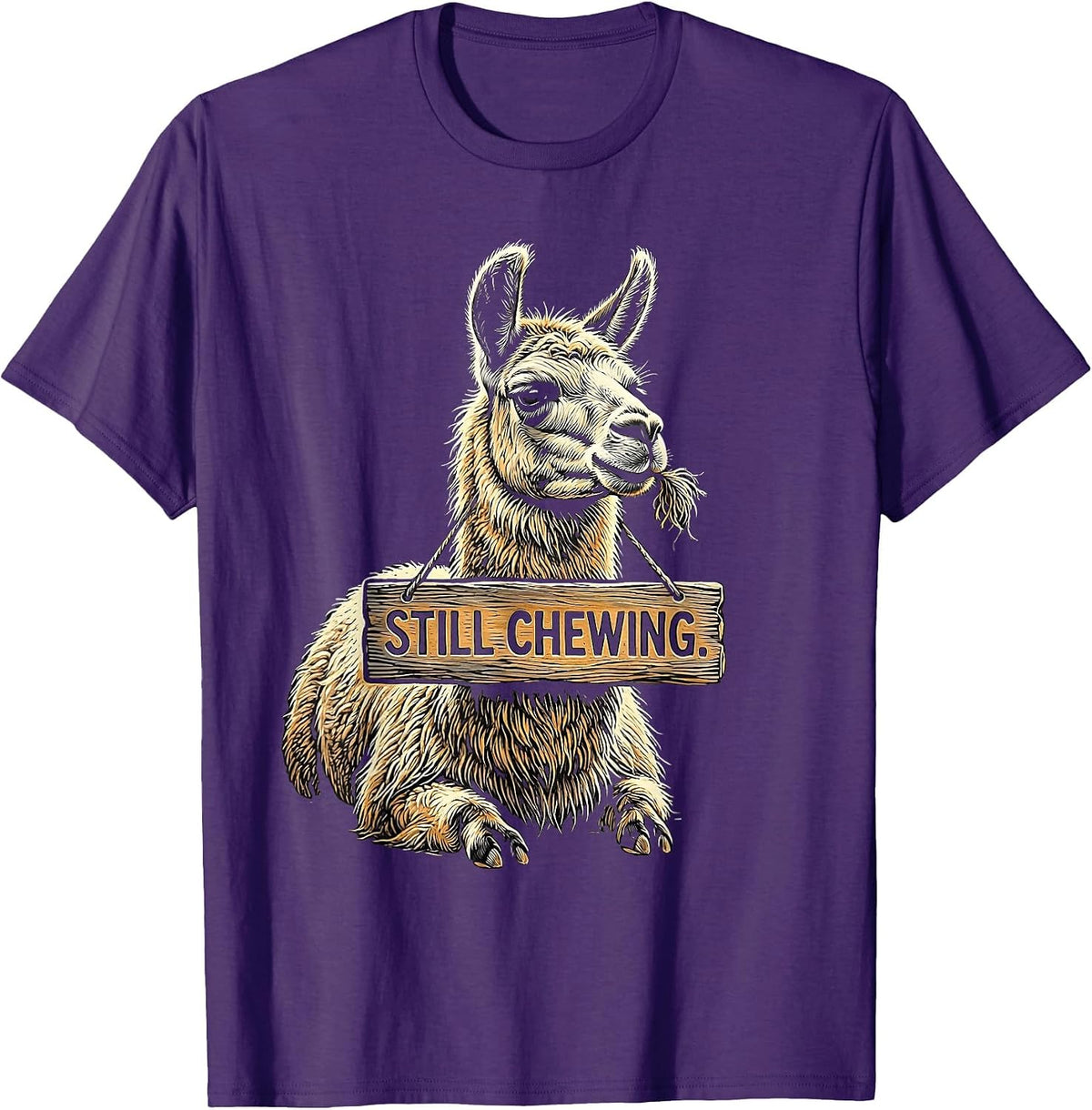 Men's Still Chewing Funny Llama Alpaca Pun Humor T-Shirt - Purple