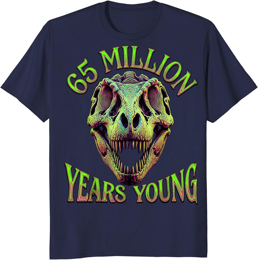 65 Million Years Young Dinosaur Design T-Shirt - Navy Blue