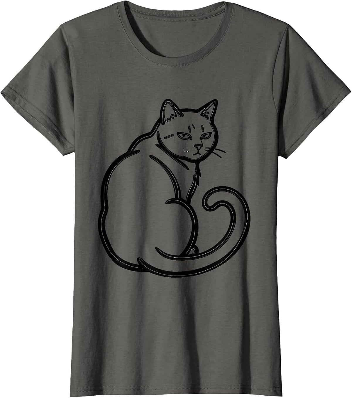 Women's Self-Satisfied Cat Line Art Funny Cat Meme Cat Lover T-Shirt - Asphalt Grey