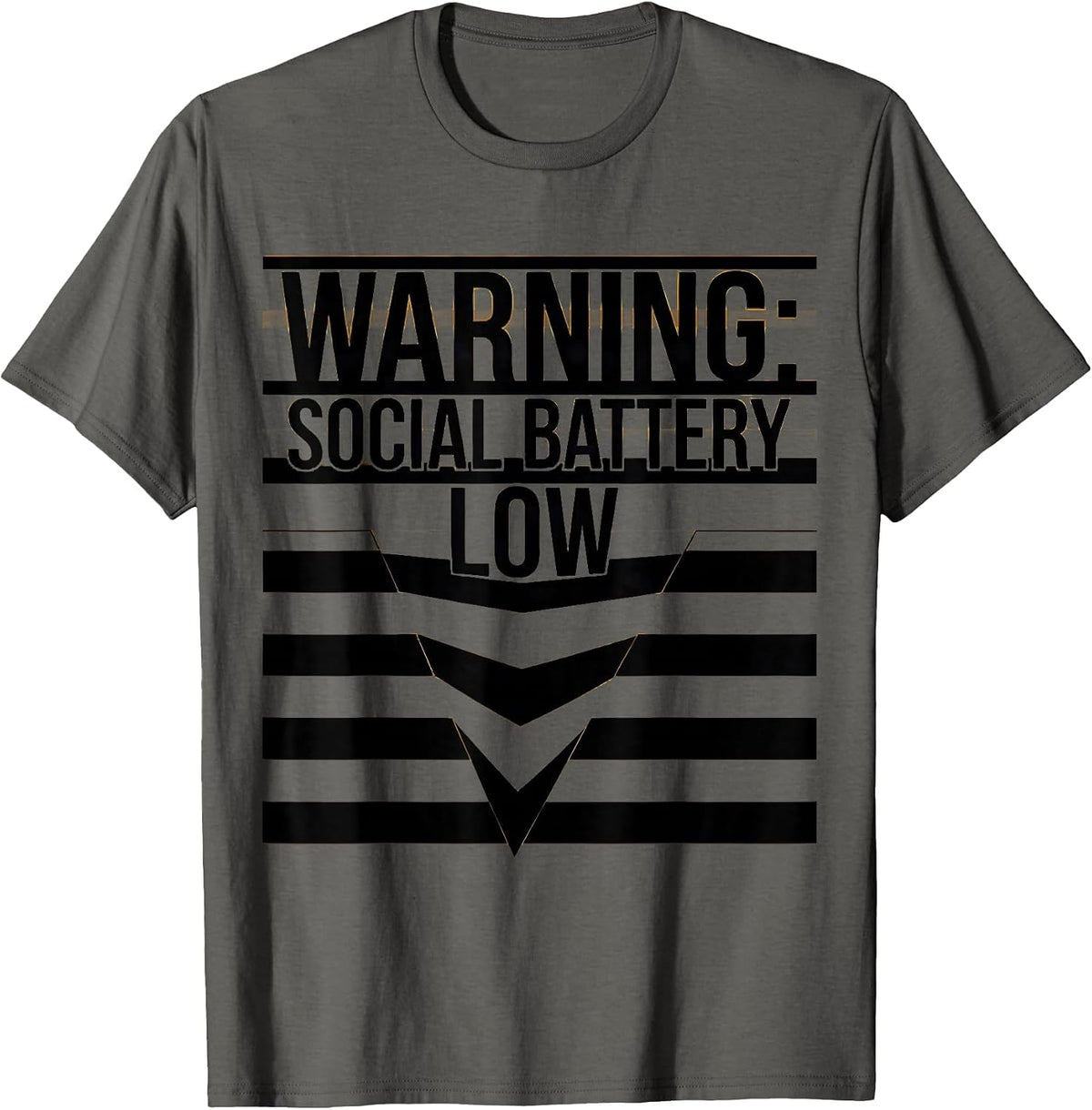 Men's Warning: Social Battery Low Funny Caution Sign Humor T-Shirt - Asphalt Grey