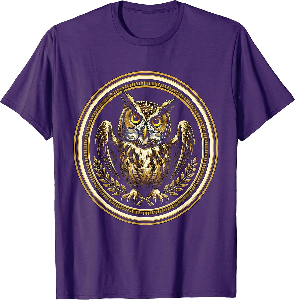 Men's Confused Owl in Glasses Funny Bookworm Design T-Shirt - Purple
