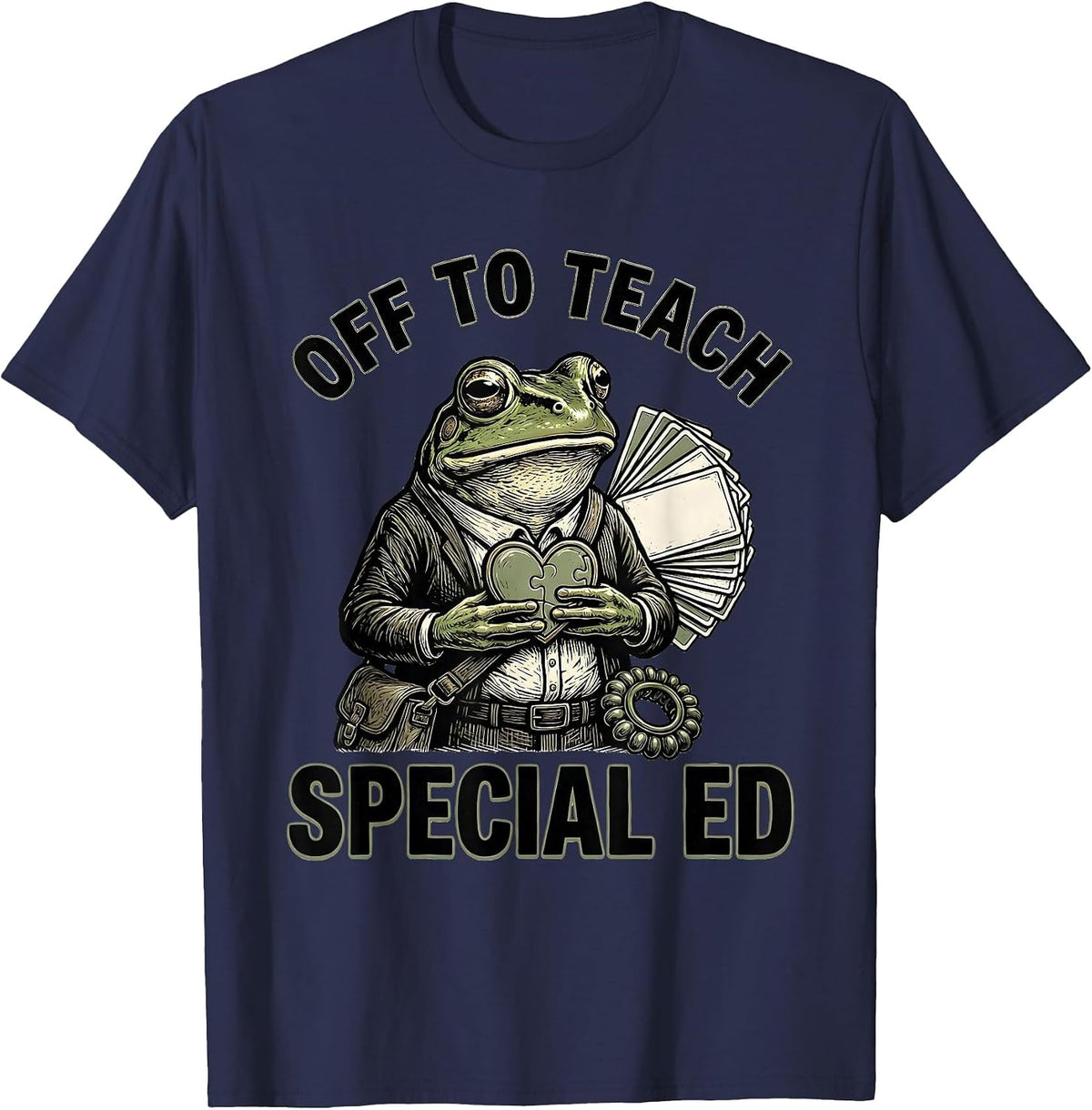 Men's Off To Teach Special Ed Funny Teacher Frog Back To School T-Shirt - Navy Blue