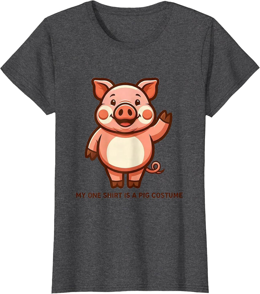 Women's My One Shirt Is A Pig Costume Funny Pig Lover Halloween T-Shirt - Dark Heather Grey