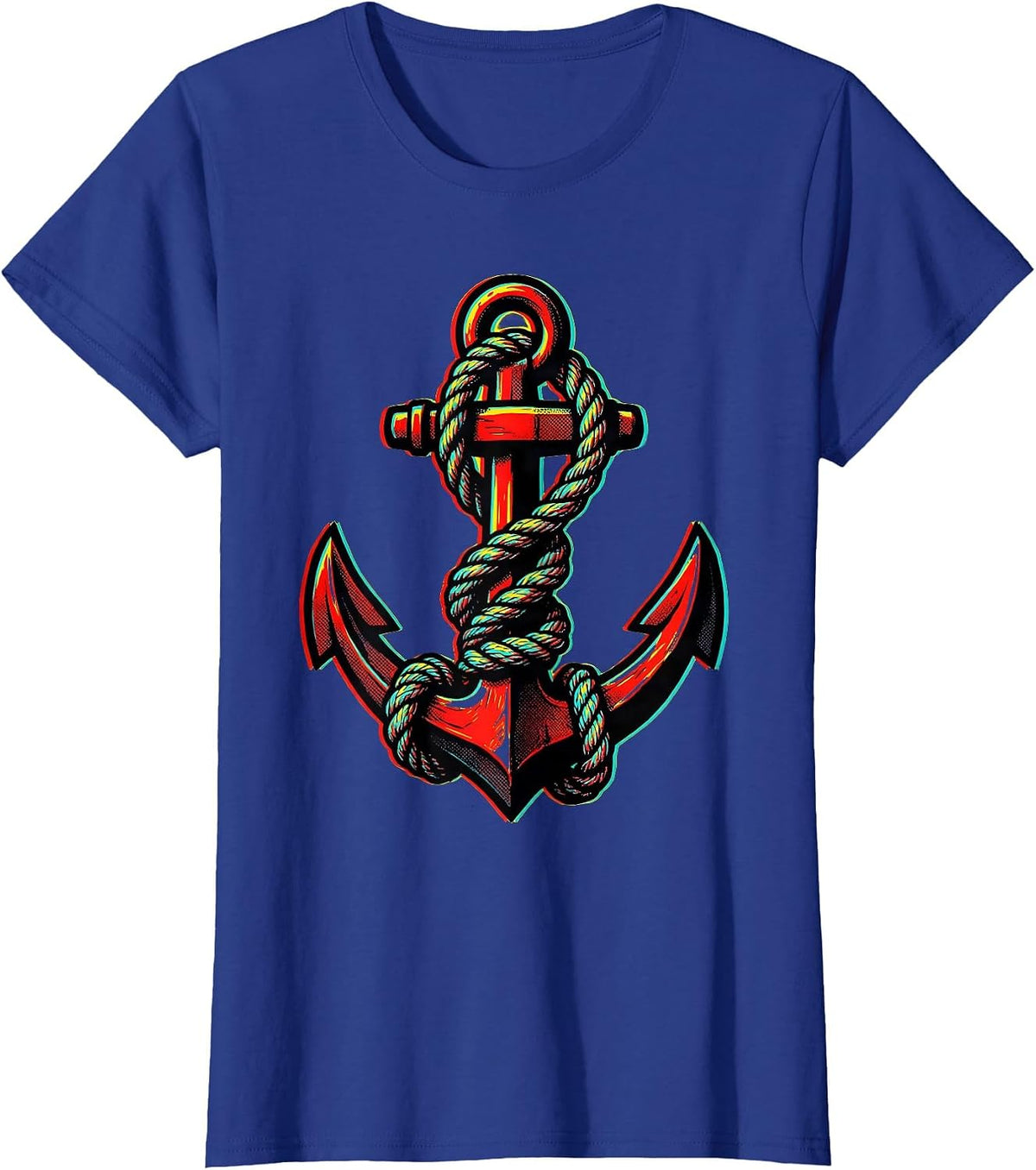 Women's Anchor Rope Knot Nautical Illustration T-Shirt - Royal Blue