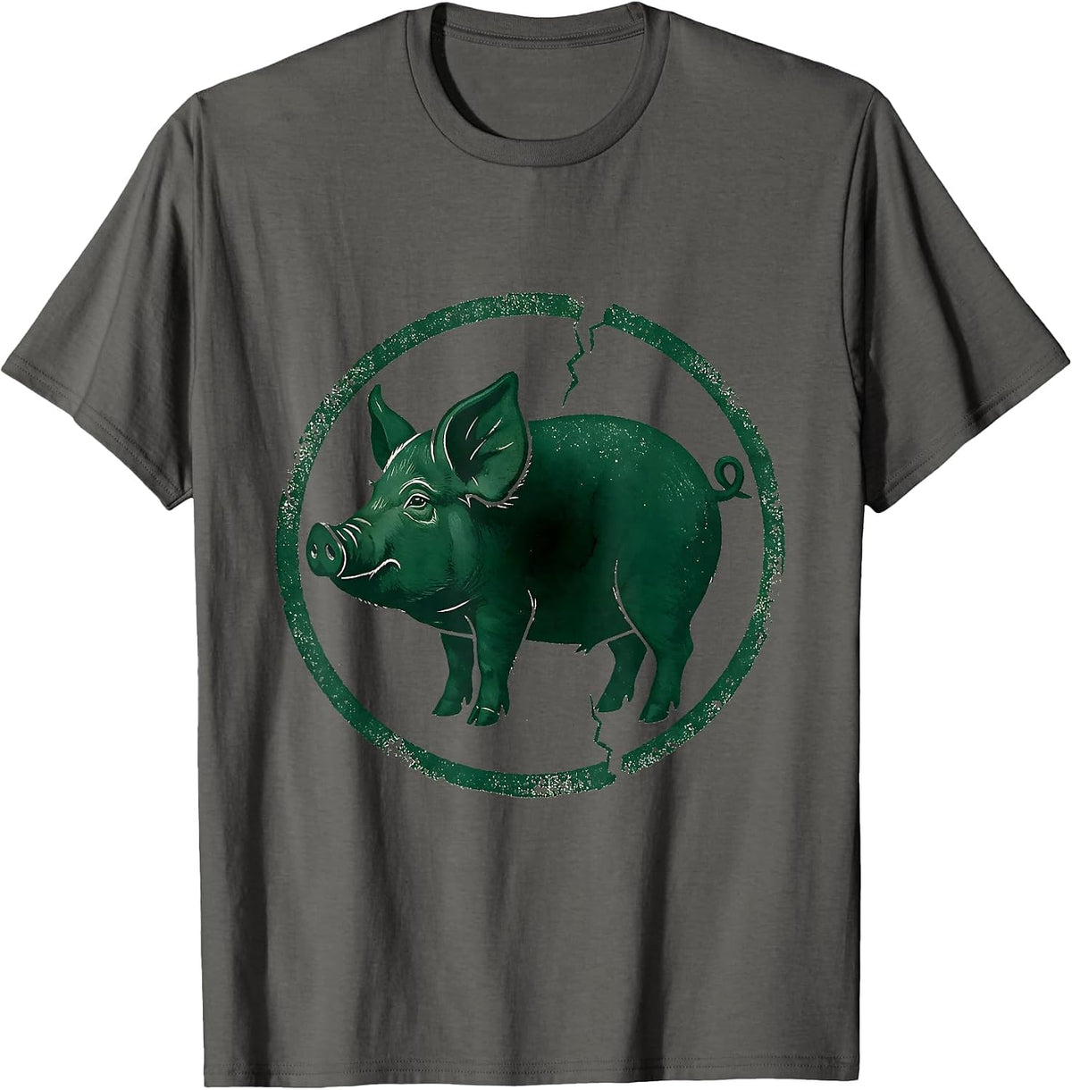 Pig Silhouette Rubber Stamp Farm Animal Lover Humor T-Shirt - Asphalt Grey