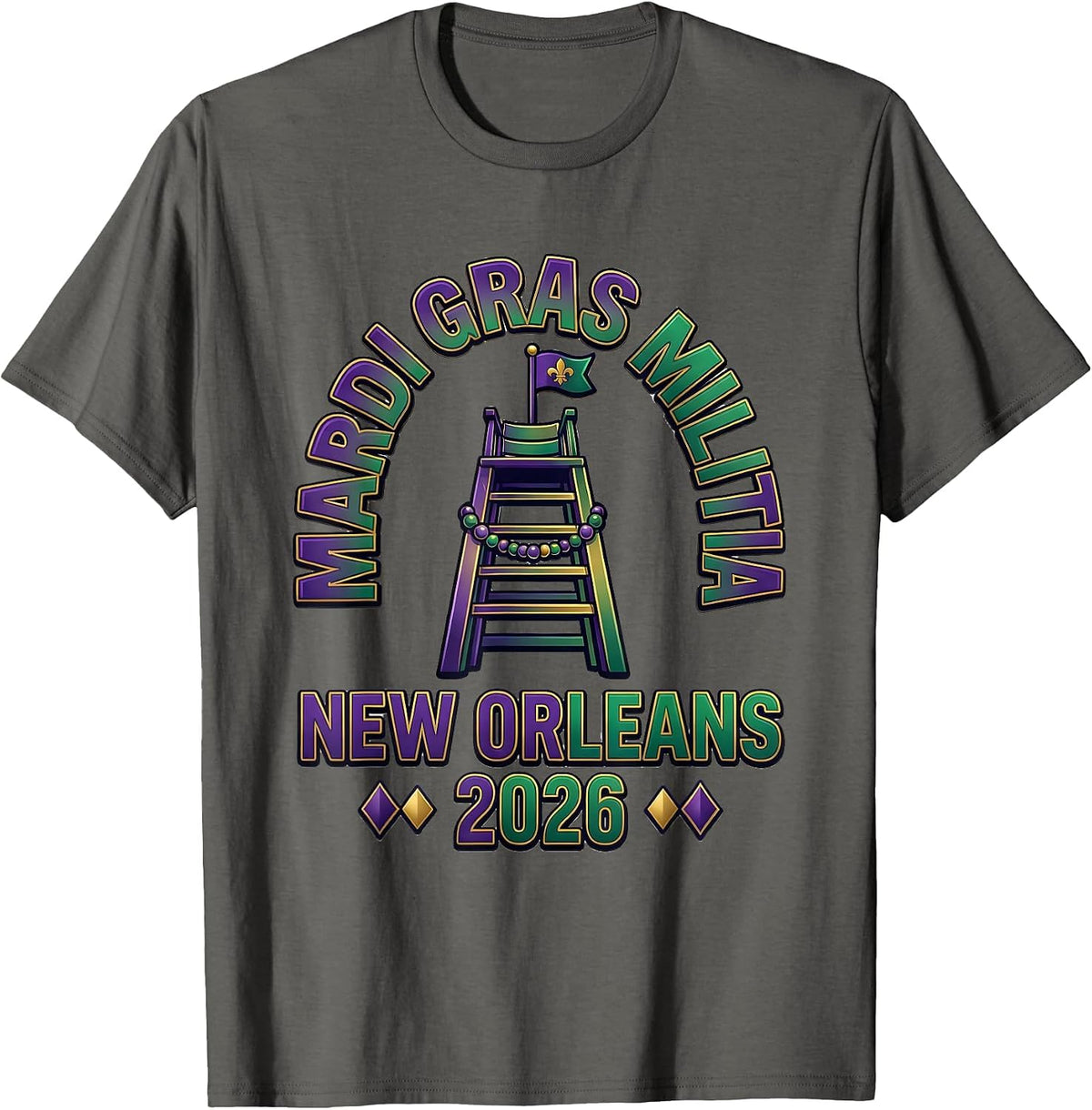 Mardi Gras Militia New Orleans 2026 Carnival Party Souvenir T-Shirt - Asphalt Grey