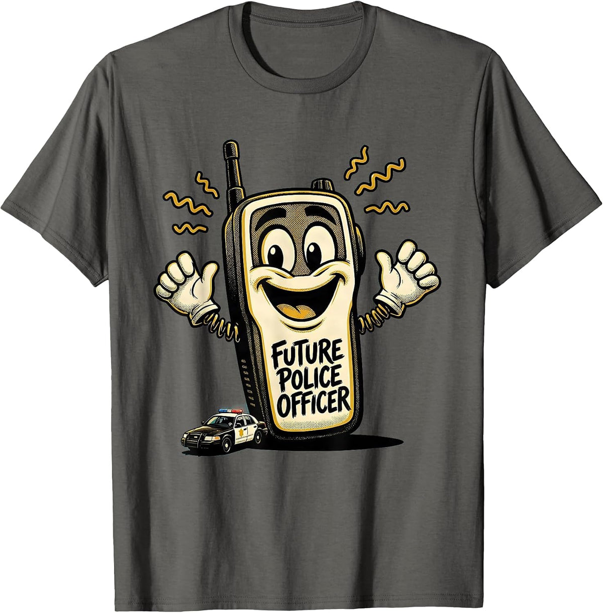 Men's Future Police Officer Retro Cartoon Kids Role Play Costume T-Shirt - Asphalt Grey