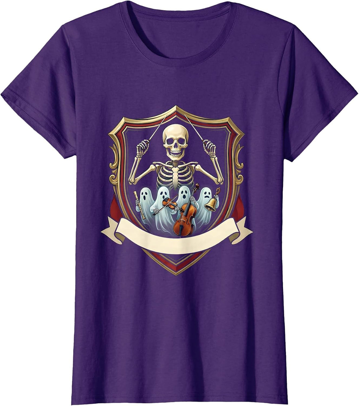 Halloween Ghost Music Teacher Band Emblem T-Shirt - Purple