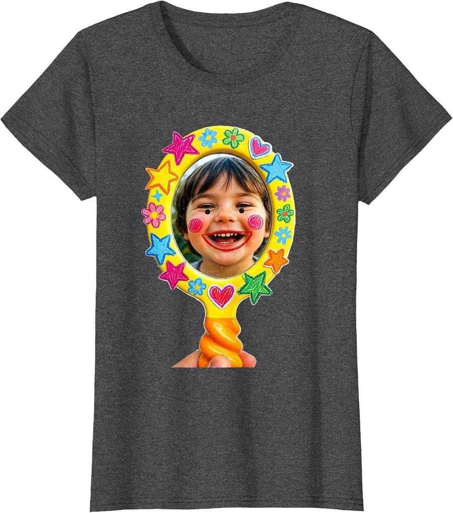 Women's Preschool Teacher Hand Mirror Child Smile Graphic T-Shirt - Dark Heather Grey