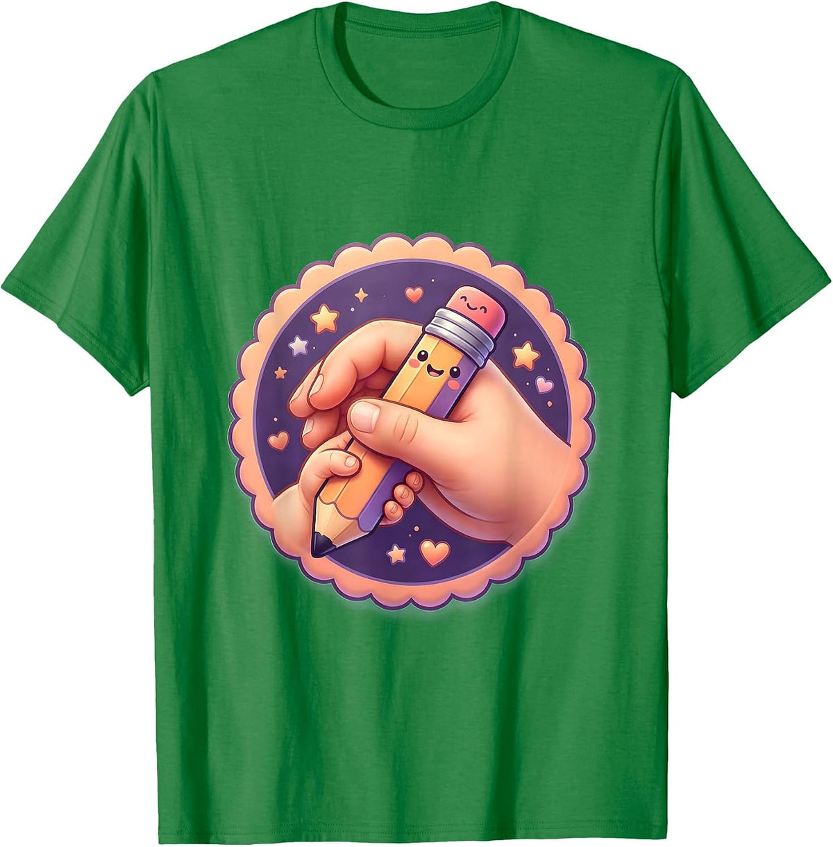 Men's Sped Teacher Hands Guiding Pencil Grip Illustration T-Shirt - Kelly Green