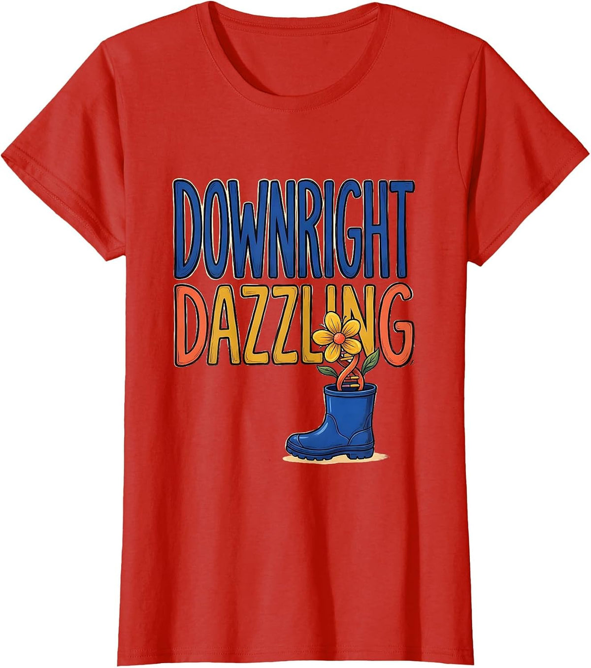 Women's Downright Dazzling Whimsical Down Syndrome Awareness Support T-Shirt - Red