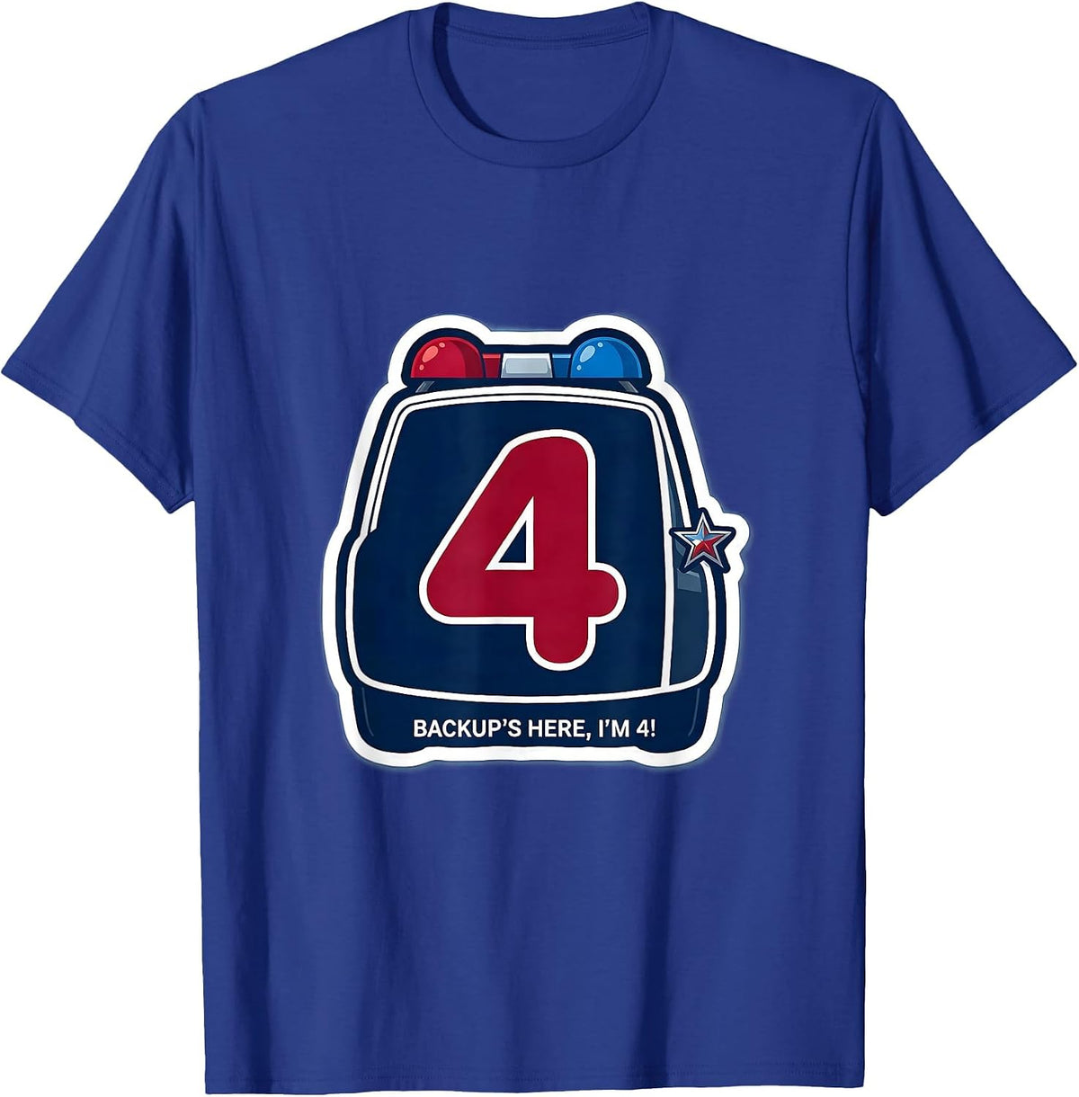Backup's Here, I'm 4! Playful Police Officer Kids Costume T-Shirt - Royal Blue