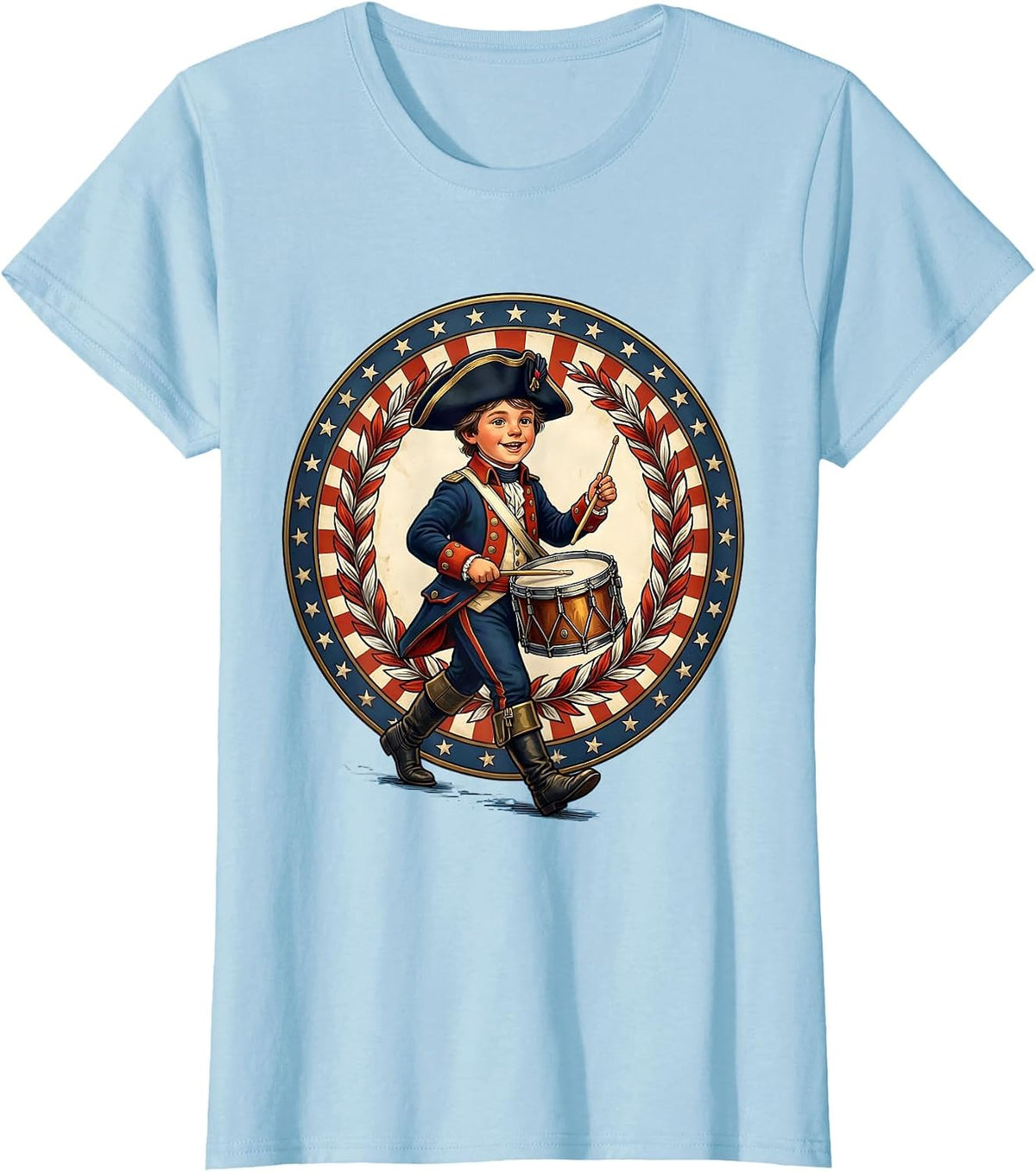Patriot Day Kids Marching Drummer Boy Uniform T-Shirt - Baby Blue